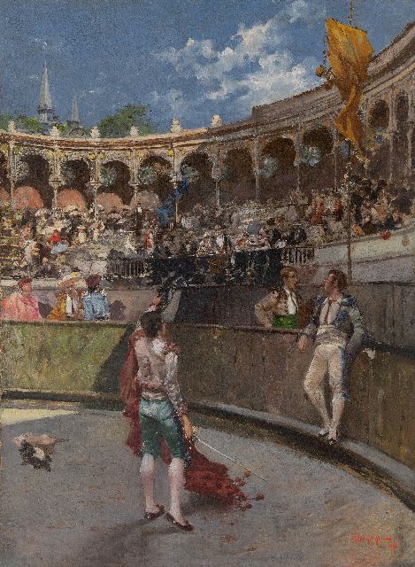 Pellegrini R.  | In the arena, oil on canvas laid down on board 54.6 x 40.3 cm, signed l.r. and dated '90