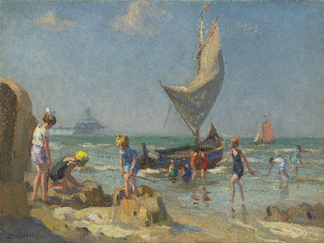 Soonius L.  | Children on the beach of Scheveningen, oil on canvas 30.2 x 40.2 cm, signed l.l.