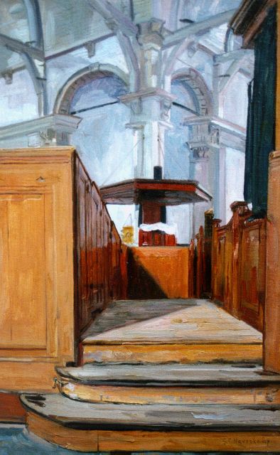 Gerrit Haverkamp | The pulpit of the Oosterkerk, Hoorn, oil on canvas, 41.3 x 26.2 cm, signed l.r.