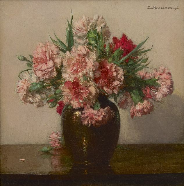 Jan Bogaerts | Pink carnations, oil on canvas, 39.6 x 38.5 cm, signed u.r. and dated 1916