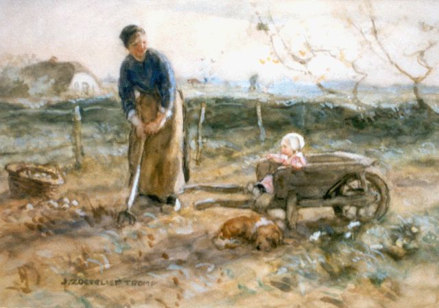 Jan Zoetelief Tromp | Digging up potatoes, watercolour on paper, 27.0 x 37.5 cm, signed l.l.