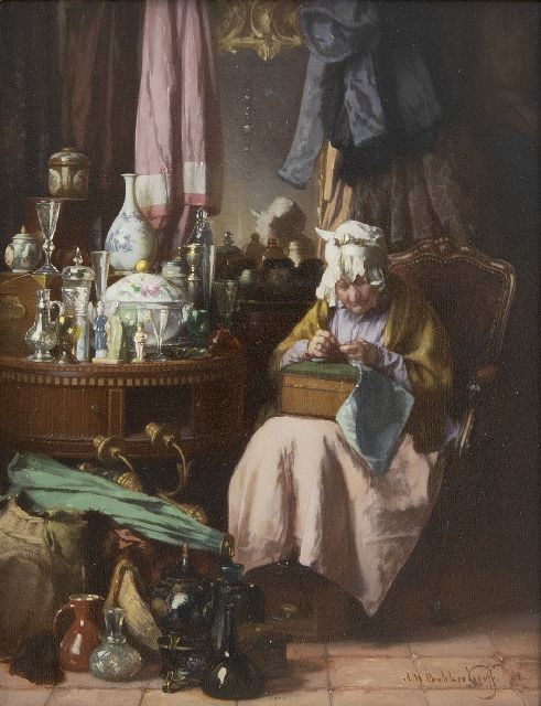 Bakker Korff A.H.  | The bric-à-brac seller, oil on panel 19.0 x 14.7 cm, signed l.r. and dated '68