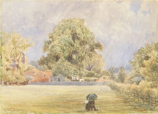 Constan Gabriel | Painter under an umbrella in Italian landscape, watercolour on paper, 25.7 x 35.4 cm, signed l.l.