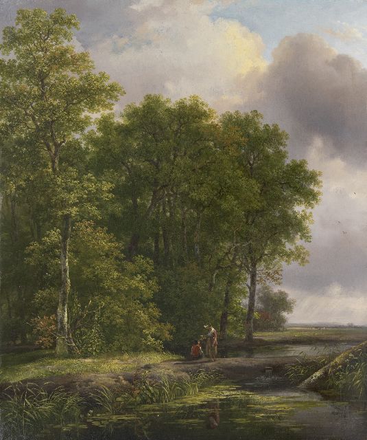 Andreas Schelfhout | Landfolk on a wooded path, oil on panel, 40.8 x 34.2 cm, signed l.l. with initials