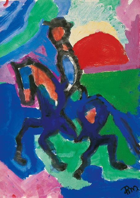 Gerrit Benner | Horseman, gouache on paper, 70.0 x 50.0 cm, signed l.r. and on the reverse and dated circa 1957