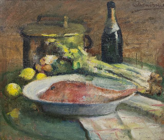 Alex Denonne | A still life with red gurnard, oil on canvas, 60.1 x 70.0 cm, signed u.r.