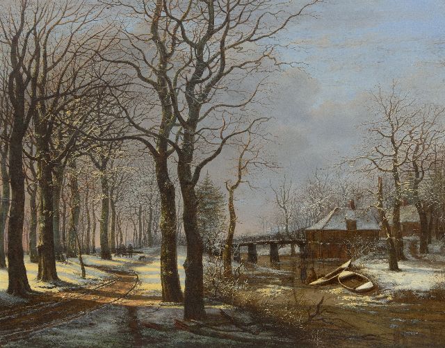 George Pieter Westenberg | Woodlandscape with treelane in the snow, oil on canvas, 63.8 x 80.8 cm, signed l.r. and dated 1821