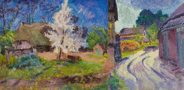 Altink J.  | Landscape in Essen, Groningen; on the reverse: Country road in Essen, oil on canvas 60.5 x 70.8 cm, signed on the stretcher and painted ca. 1930