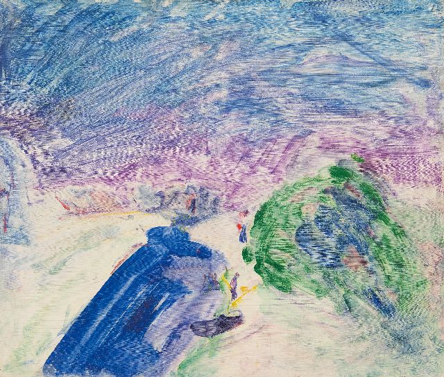 Job Hansen | Dike, heatwave, bathing youth, with petrol diluted oil paint on panel, 51.1 x 60.3 cm, signed u.l. and dated on the reverse 4 juli 1931
