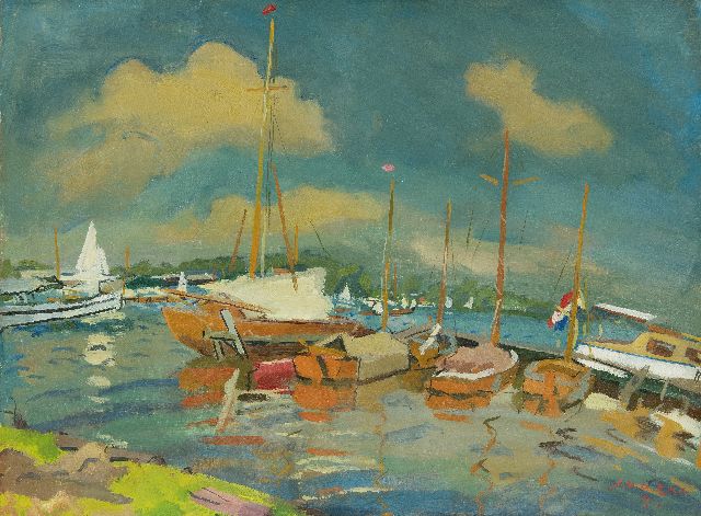Jan van der Zee | Mooring on the Paterswoldsemeer, oil on canvas, 59.5 x 80.3 cm, signed l.r. and dated '47