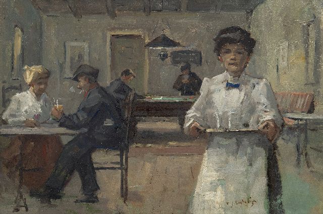 Ligtelijn E.J.  | A village pub, oil on panel 36.6 x 54.5 cm, signed l.r.