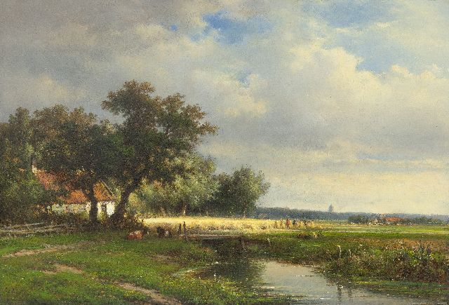 Lodewijk Johannes Kleijn | Summer landscape with figures in a cornfield, oil on panel, 34.3 x 49.9 cm, signed l.l.
