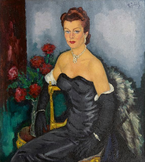 Pleun Jabaaij | Portrait of a lady in evening wear, oil on canvas, 100.0 x 99.8 cm, signed u.r. and dated '52, without frame