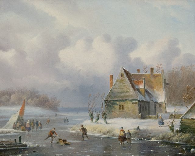 Carl Eduard Ahrendts | A winter landscape with skaters, oil on panel, 28.7 x 35.1 cm, signed l.l.