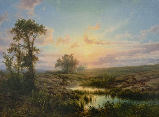 Lieste C.  | Sunny heath landscape, oil on panel 58.1 x 79.9 cm, signed l.l. and painted ca. 1855