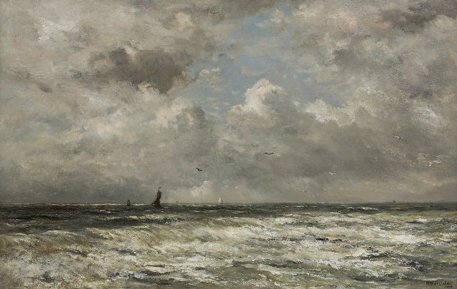 Hendrik Willem Mesdag | The North Sea with fishing boats in the distance, oil on panel, 69.7 x 109.0 cm, signed l.r.