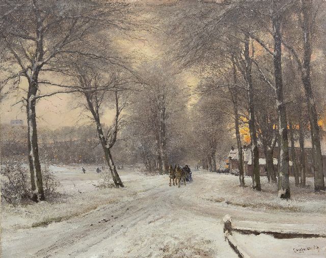 Apol L.F.H.  | A snowy forest with a sledge and skaters, oil on canvas 64.0 x 80.2 cm, signed l.r.