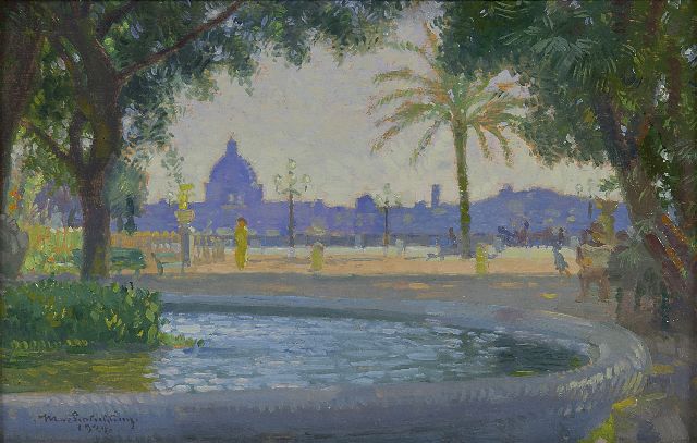 Max Schlichting | Monte Pincio, Rome, oil on panel, 15.4 x 23.4 cm, signed l.l. and verso and dated 1924