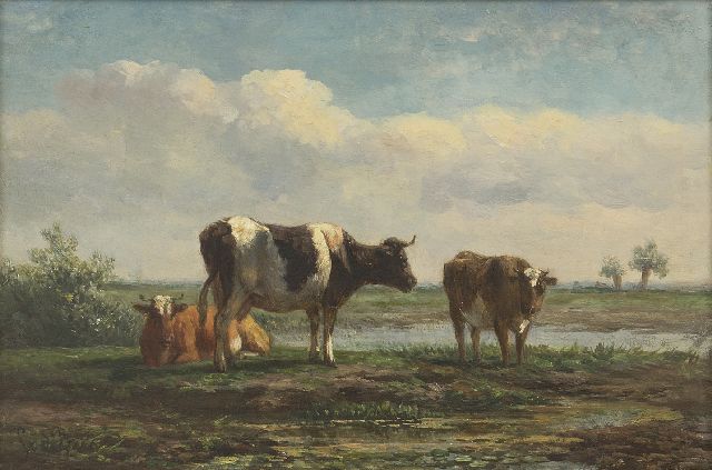 Simon van den Berg | Cattle in a polder landscape, oil on panel, 17.6 x 26.0 cm, signed l.l.