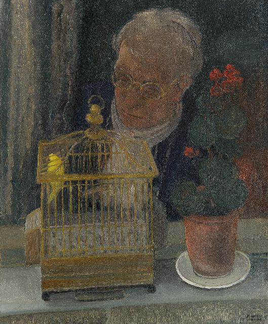 Harmen Meurs | Her little bird, oil on canvas, 55.3 x 46.1 cm, signed l.r. and dated '30