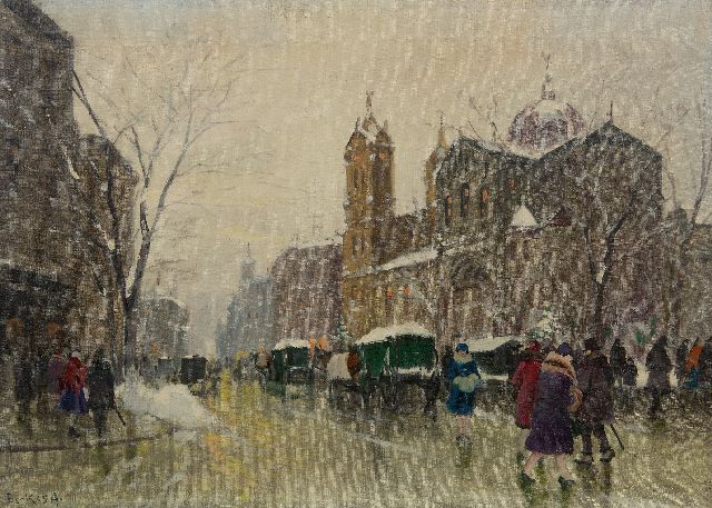 Berkes A.  | A boulevard in wintertime, oil on canvas 50.2 x 70.1 cm, signed l.l. and without frame