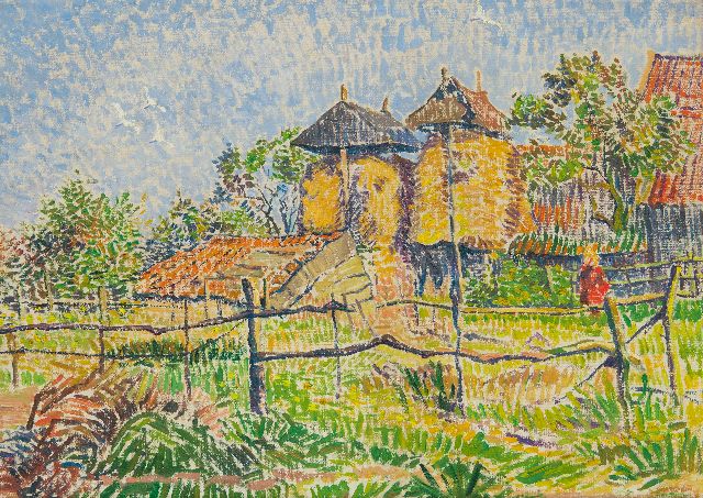 Pijpers E.E.  | A sunny farmyard, oil on canvas 36.8 x 51.9 cm