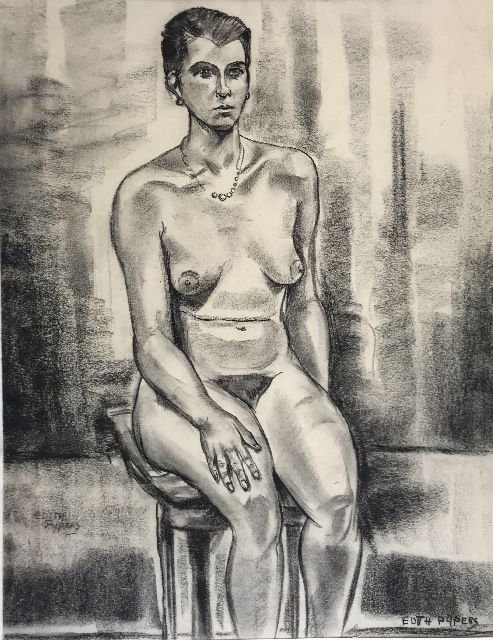 Edith Pijpers | seated nude, charcoal on paper, 45.0 x 36.5 cm, signed l.l. and l.r.