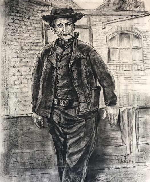 Edith Pijpers | Portrait of a farmer, charcoal on paper, 60.2 x 49.9 cm, signed l.r.