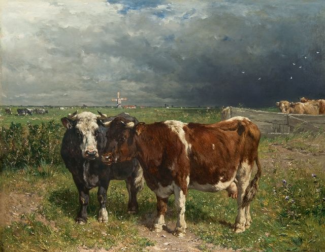 Jan de Haas | Cattle in a pasture, oil on panel, 79.8 x 100.0 cm, signed l.r.