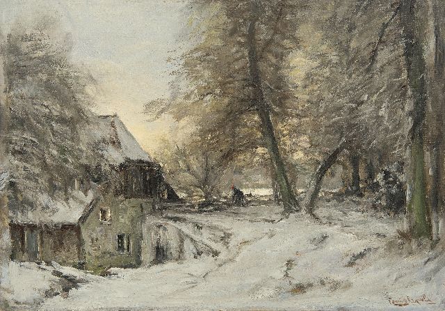 Louis Apol | A water mill in a snowy forest, oil on canvas, 42.4 x 60.7 cm, signed l.r.