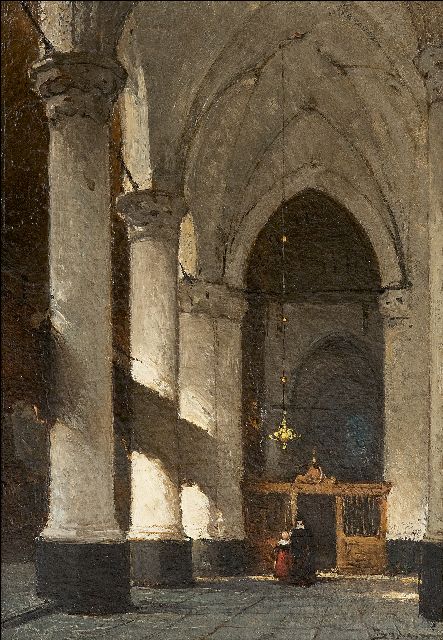 Bosboom J.  | The interior of the Grote or Sint-Jacobschurch in The Hague, oil on panel 24.5 x 17.6 cm, signed l.r.