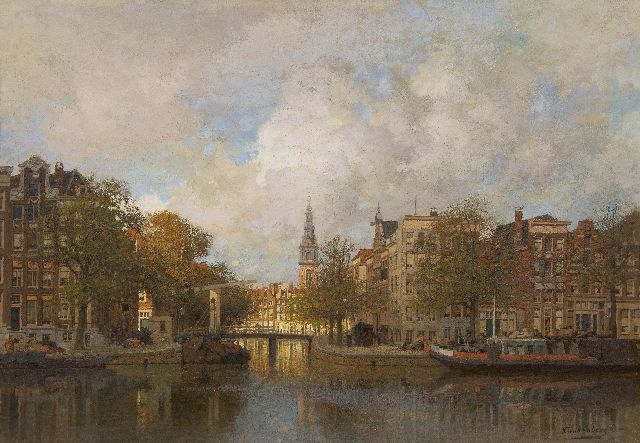 Klinkenberg J.C.K.  | A view of the Groenburgwal in Amsterdam and the Zuiderkerk, oil on canvas 70.1 x 100.0 cm, signed l.r.