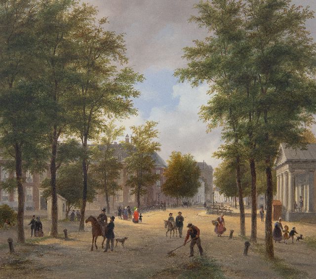 Bart van Hove | The Korte Voorhout, The Hague, with the Wachtje at the Malieveld, oil on panel, 28.8 x 32.8 cm, signed l.l.