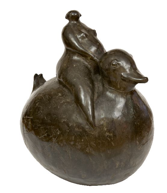 Hemert E. van | Rubber Duck, patinated bronze 52.0 x 46.0 cm, signed under the tail with monogram and executed in 2009