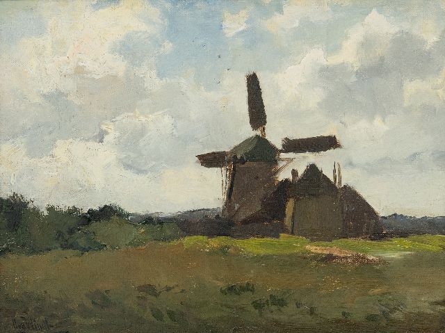 Chris van der Windt | Landscape with a windmill, oil on canvas laid down on panel, 22.3 x 28.2 cm, signed l.l.