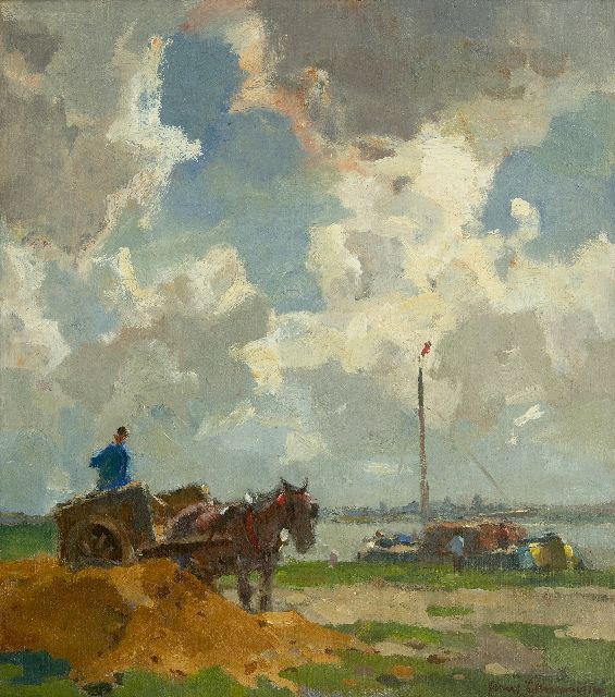 Langeveld F.A.  | Sand digger along the river, oil on canvas 49.9 x 45.3 cm, signed l.r.