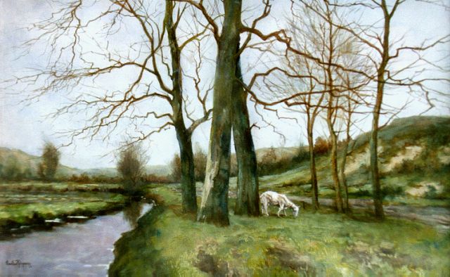 Jan Rhijnnen | A landscape with goat, watercolour on paper, 34.0 x 53.0 cm, signed l.l.