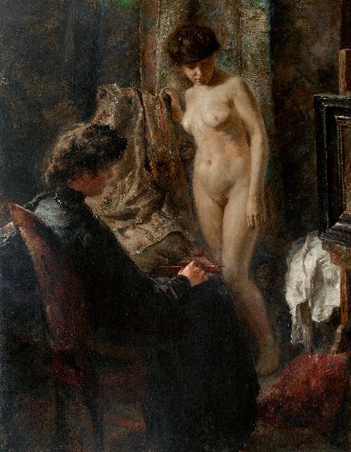 Albert Roelofs | The paintress, oil on canvas, 144.5 x 112.5 cm, signed l.r. and painted 1906