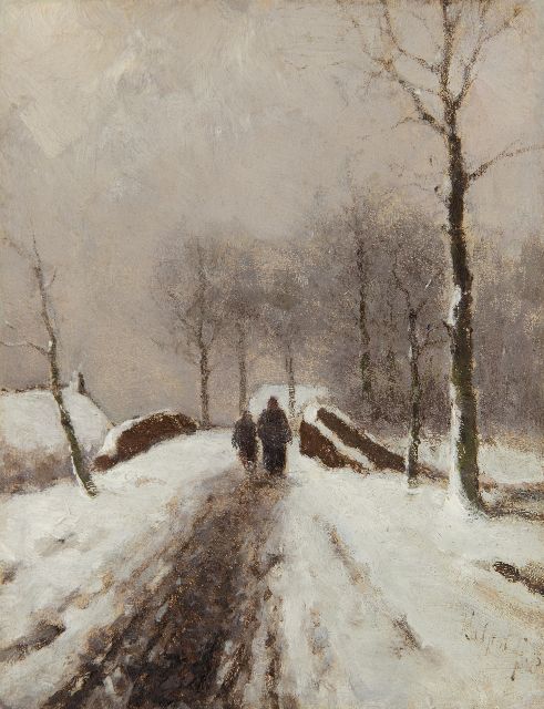 Apol L.F.H.  | Figures on a snowy path, oil on panel 19.0 x 14.9 cm, signed l.r. and dated '75