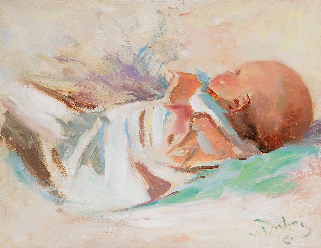 Dülmen Krumpelmann E.B. von | A baby, oil on panel 18.5 x 23.8 cm, signed l.r.