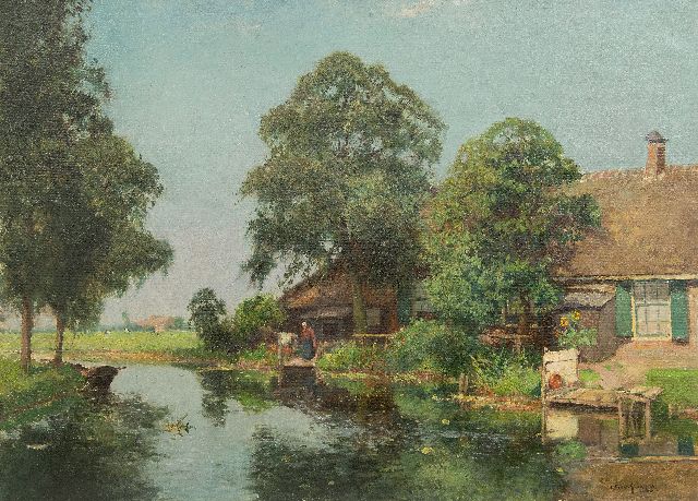 Gerbrand Frederik van Schagen | Farn along a canal, oil on canvas, 65.0 x 89.9 cm, signed l.r.