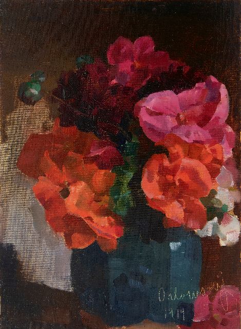 Eugen Orlowsky | Flower still life, oil on canvas on board, laid down on panel, 49.1 x 36.2 cm, signed l.r. and dated 1914