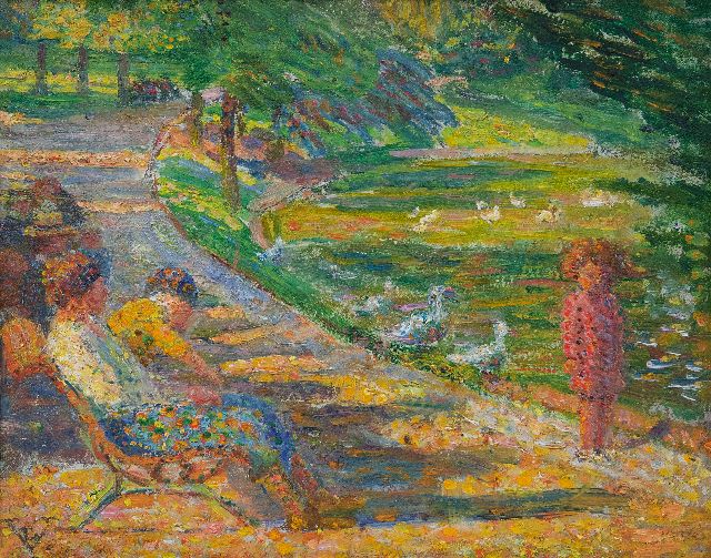 Ludovic Vallée | A summer day in the parc, oil on board, 18.4 x 24.1 cm, signed l.l. with monogram and painted ca. 1938