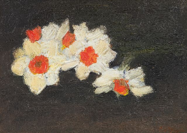 Windt Ch. van der | White narcissus, oil on board 16.7 x 22.8 cm, signed l.r.