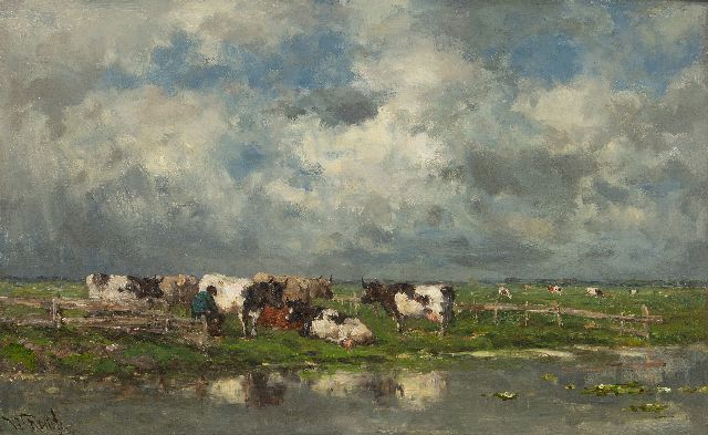 Willem Roelofs | Milking time, oil on canvas, 37.3 x 58.4 cm, signed l.l. and painted ca. 1886