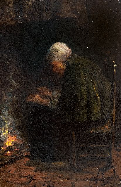 Israëls J.  | By the fire, oil on panel 29.5 x 20.0 cm, signed l.r. (twice)