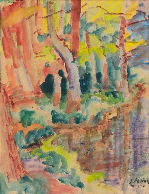 Jan Altink | Forest with a pond, watercolour on paper, 61.7 x 46.7 cm, signed l.r. and dated '55