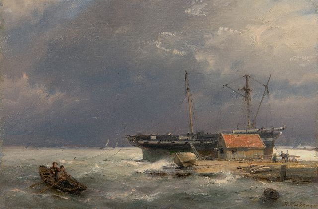 Hermanus Koekkoek | View on the IJ near Amsterdam, oil on panel, 13.5 x 20.4 cm, signed l.r. and dated 1878 on the reverse