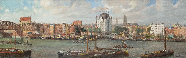 Henk Welther | Panoramic view of Rotterdam with the 'Witte Huis' and the old railway bridge, oil on canvas, 40.1 x 125.1 cm, signed l.r.