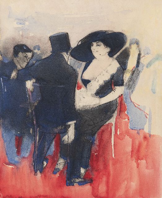 Piet van der Hem | At the café, charcoal and watercolour on paper, 33.0 x 27.0 cm